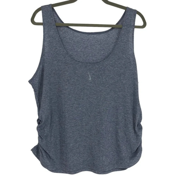 Nike Light Grey  Blue Yoga Ruched scoop neck Tank Top low back LG - Picture 4 of 15